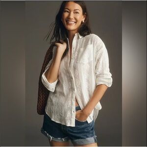 Pilcro White Floral patterned Blouse from anthropologie